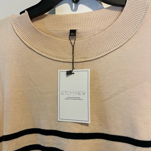 Crewneck beige sweater with black stripes - Picture 2 of 6